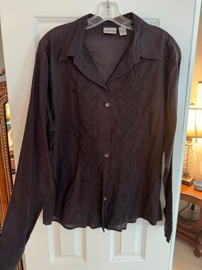 Chico's Brown Embroidered Button-Front Blouse